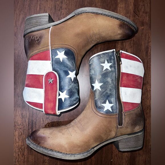 Sheryl Crow Americana Patriot Ankle Western Boots Leather Stars Stripes 7.5 M - Picture 11 of 11